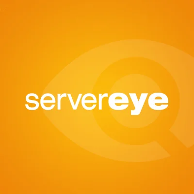 servereye Logo von ServerEye auf orangefarbenem Hintergrund mit Auge-Element.